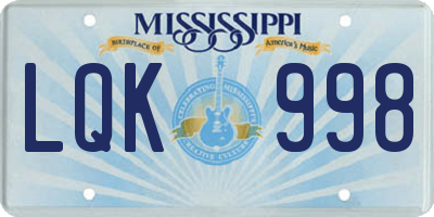 MS license plate LQK998