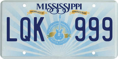MS license plate LQK999