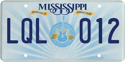 MS license plate LQL012