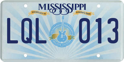MS license plate LQL013