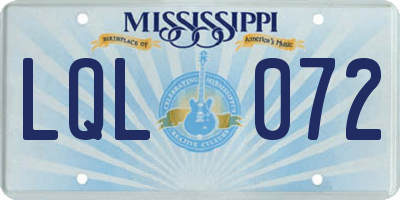 MS license plate LQL072