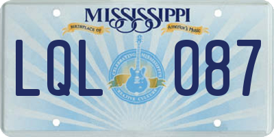 MS license plate LQL087
