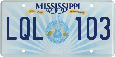 MS license plate LQL103