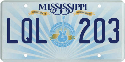 MS license plate LQL203