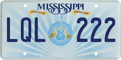 MS license plate LQL222