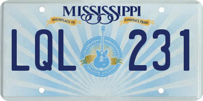 MS license plate LQL231
