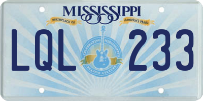 MS license plate LQL233