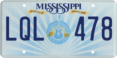 MS license plate LQL478