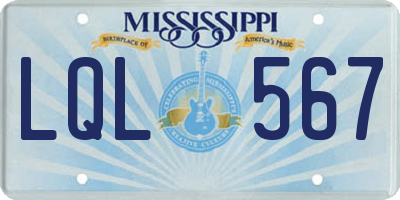 MS license plate LQL567