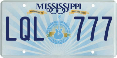 MS license plate LQL777