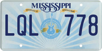 MS license plate LQL778