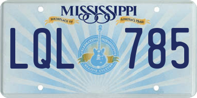 MS license plate LQL785