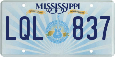 MS license plate LQL837