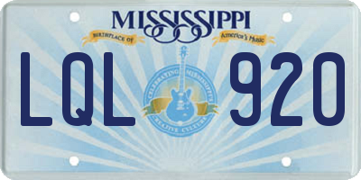 MS license plate LQL920
