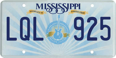 MS license plate LQL925