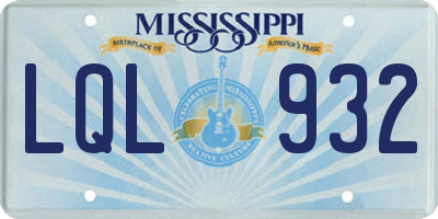 MS license plate LQL932