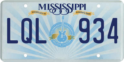 MS license plate LQL934