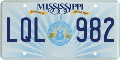 MS license plate LQL982