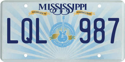 MS license plate LQL987