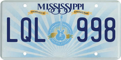 MS license plate LQL998