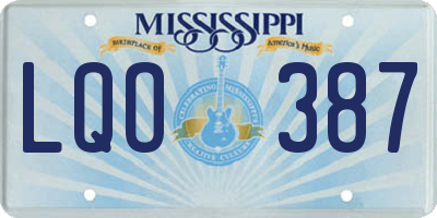 MS license plate LQO387
