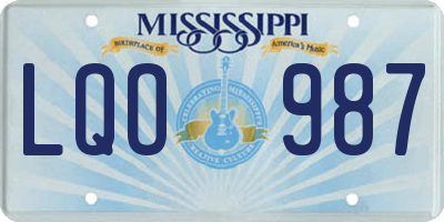 MS license plate LQO987