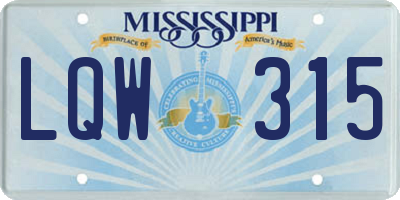 MS license plate LQW315