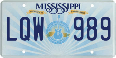 MS license plate LQW989