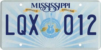 MS license plate LQX012