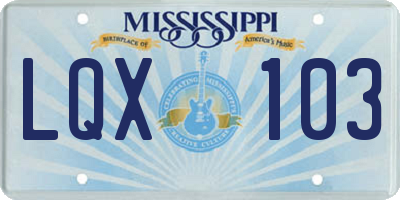 MS license plate LQX103