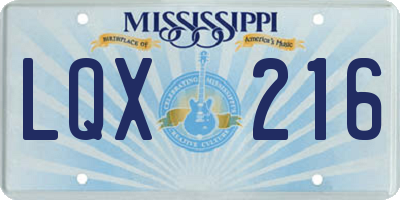 MS license plate LQX216