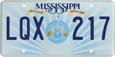 MS license plate LQX217