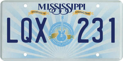 MS license plate LQX231