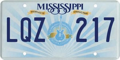 MS license plate LQZ217