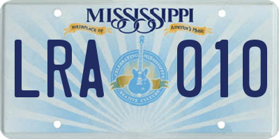 MS license plate LRA010