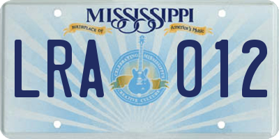 MS license plate LRA012