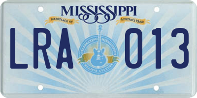 MS license plate LRA013