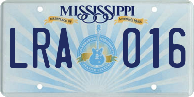 MS license plate LRA016