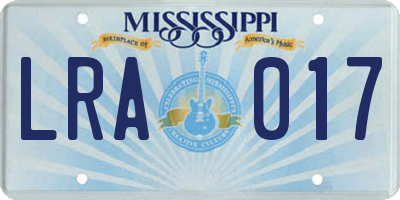 MS license plate LRA017