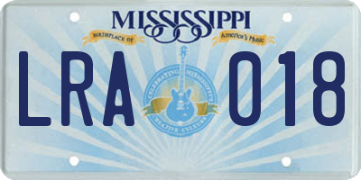 MS license plate LRA018
