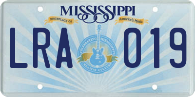 MS license plate LRA019
