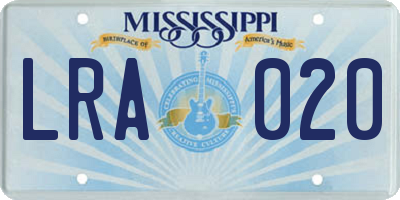 MS license plate LRA020