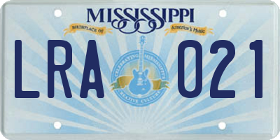 MS license plate LRA021