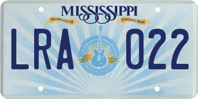 MS license plate LRA022