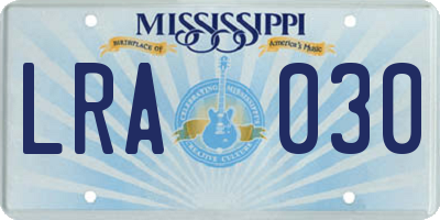 MS license plate LRA030