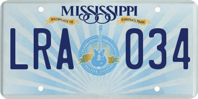 MS license plate LRA034