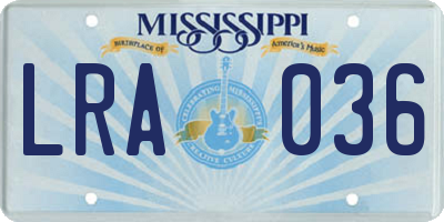MS license plate LRA036