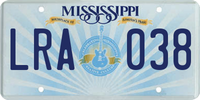 MS license plate LRA038