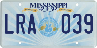 MS license plate LRA039