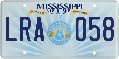MS license plate LRA058